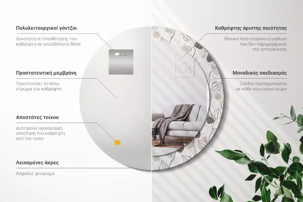 Espejo redondo estampado Floral abstracto