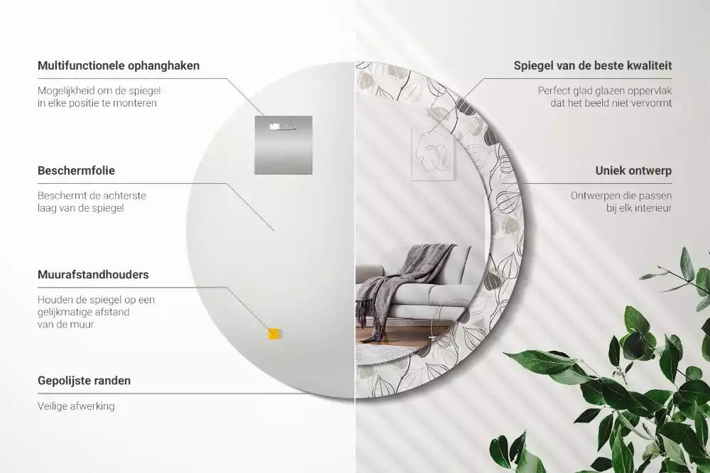 Espejo redondo estampado Floral abstracto