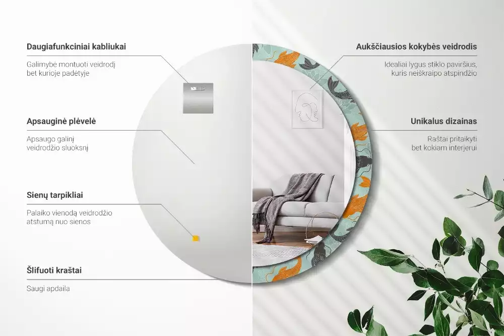 Espejo redondo impreso carpa koi