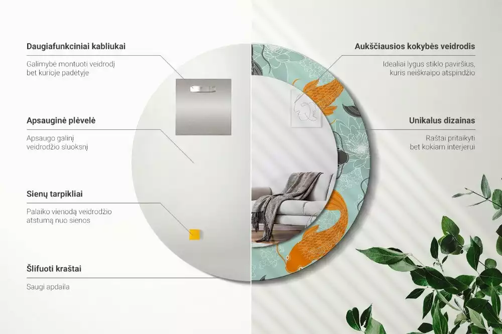 Espejo redondo impreso carpa koi