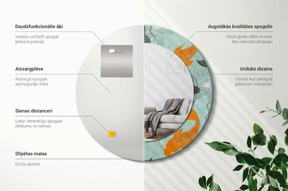 Espejo redondo impreso carpa koi