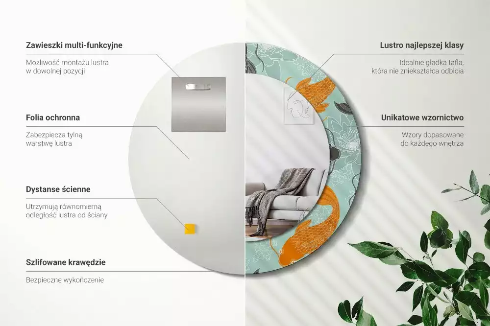 Espejo redondo impreso carpa koi