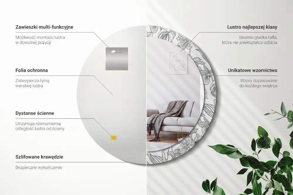 Espejo redondo con decoración Patrón floral