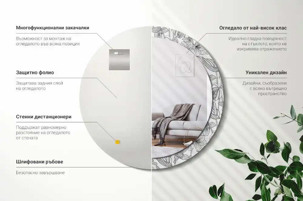 Espejo redondo con decoración Patrón floral