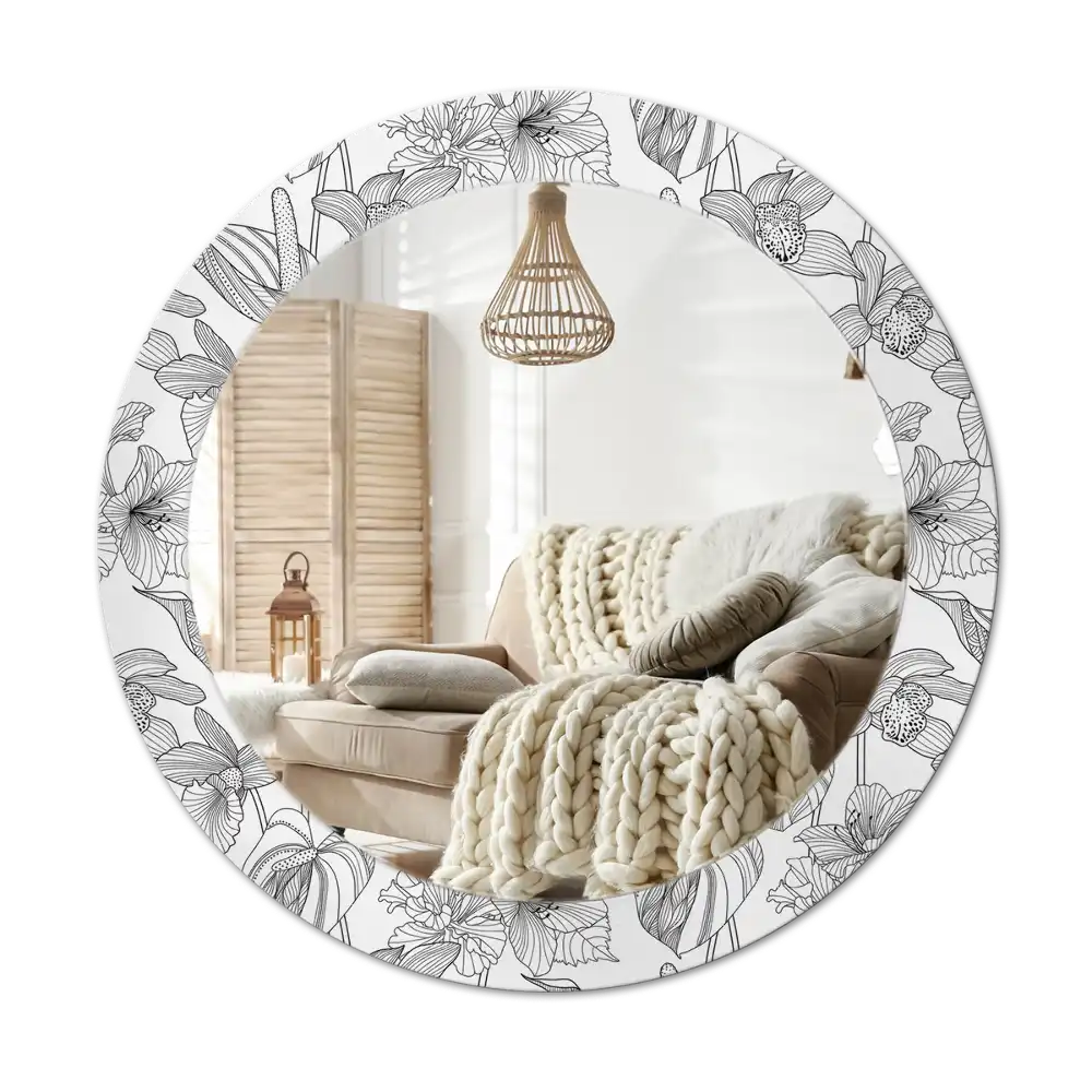 Espejo redondo con decoración Patrón floral