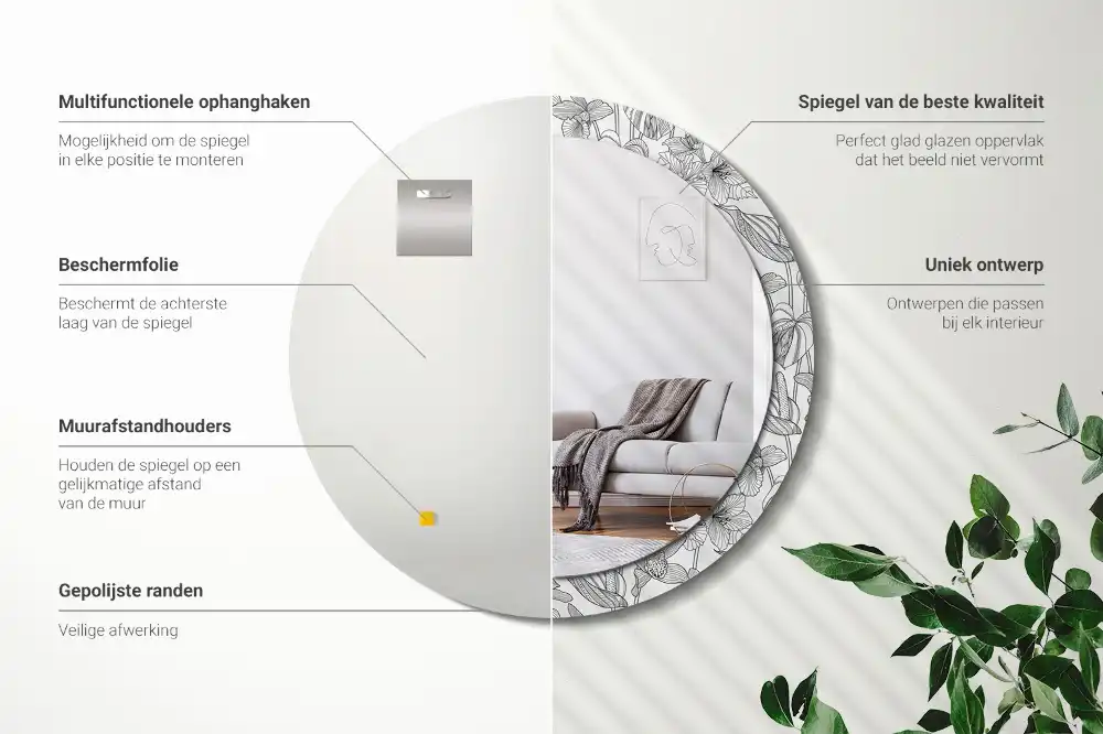 Espejo redondo con decoración Patrón floral