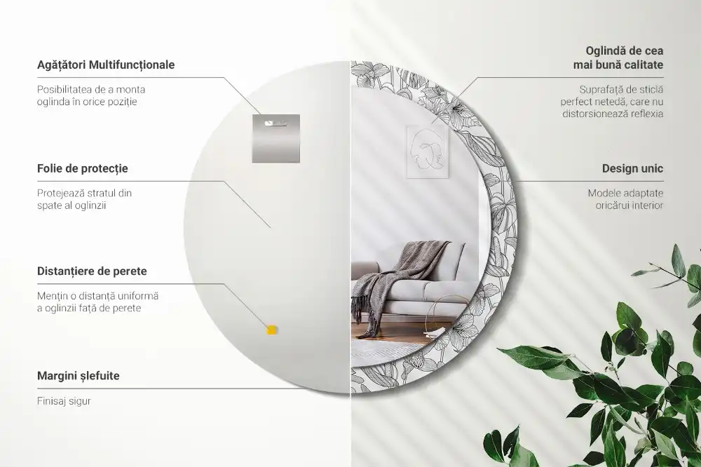 Espejo redondo con decoración Patrón floral