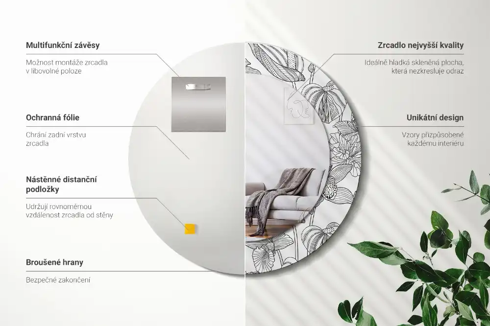 Espejo redondo con decoración Patrón floral