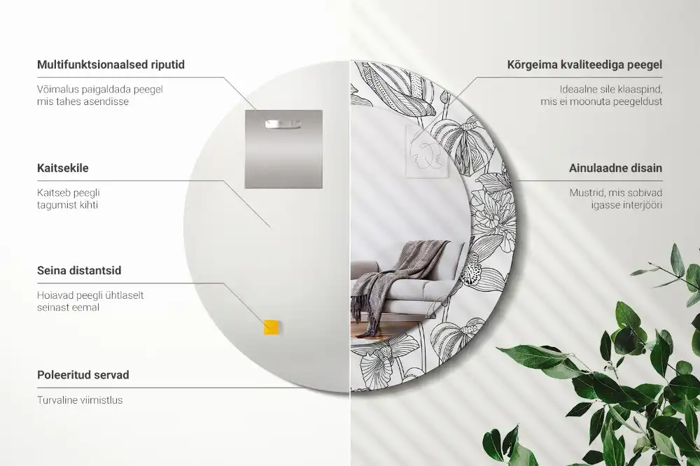 Espejo redondo con decoración Patrón floral