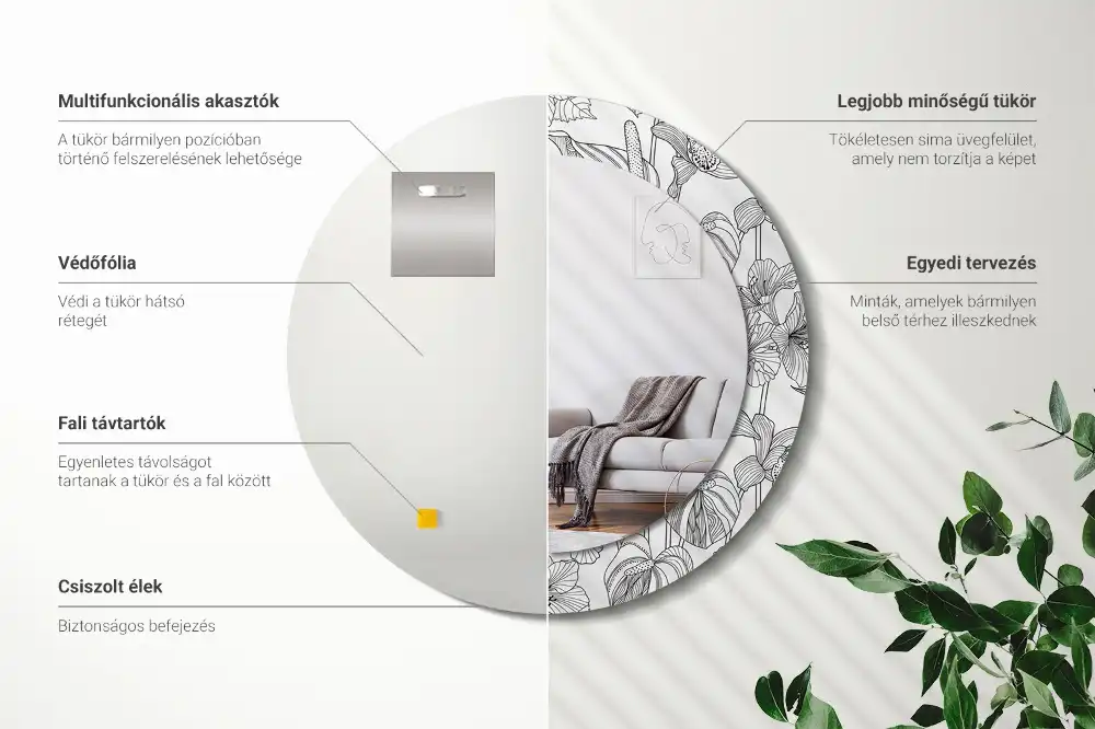 Espejo redondo con decoración Patrón floral