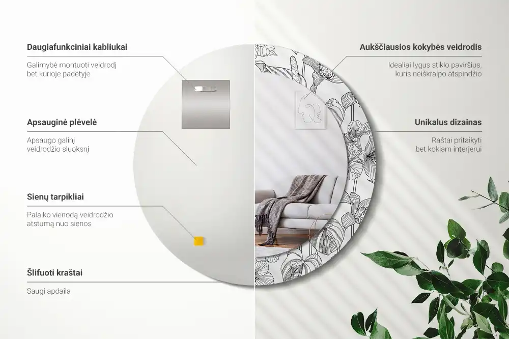 Espejo redondo con decoración Patrón floral