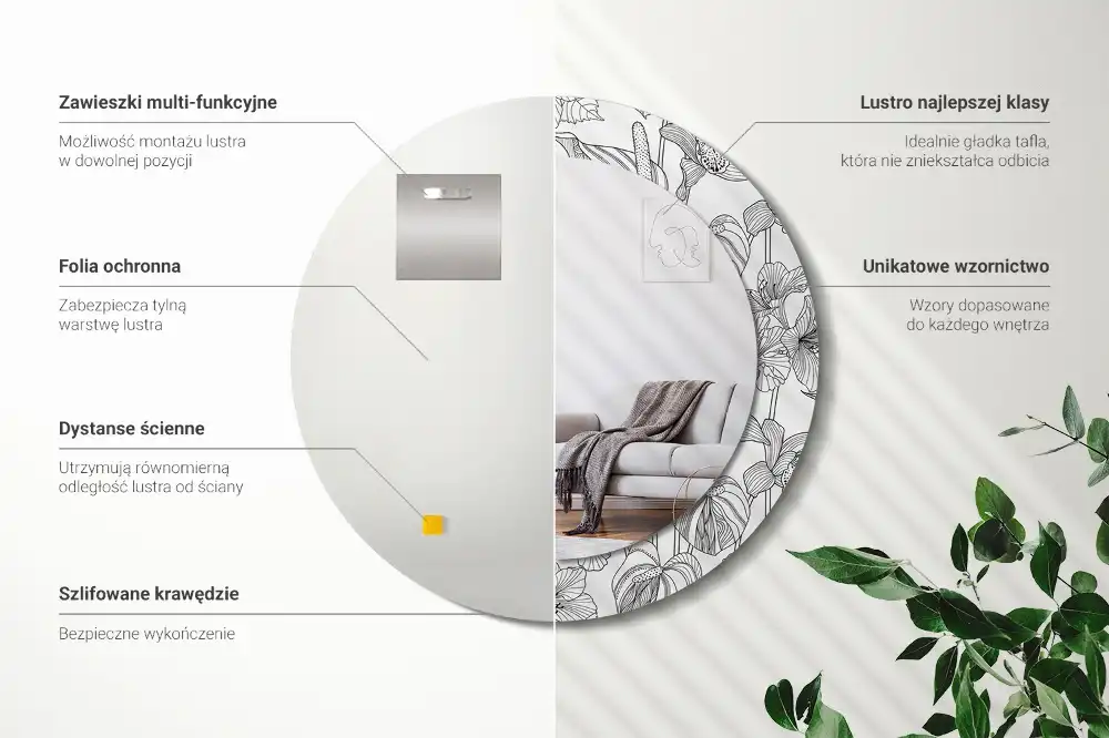 Espejo redondo con decoración Patrón floral