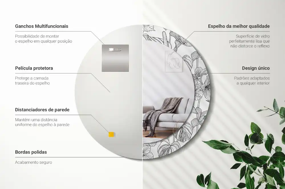 Espejo redondo con decoración Patrón floral