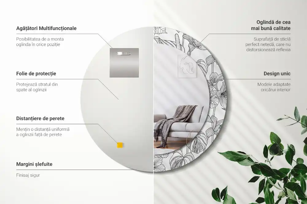 Espejo redondo con decoración Patrón floral