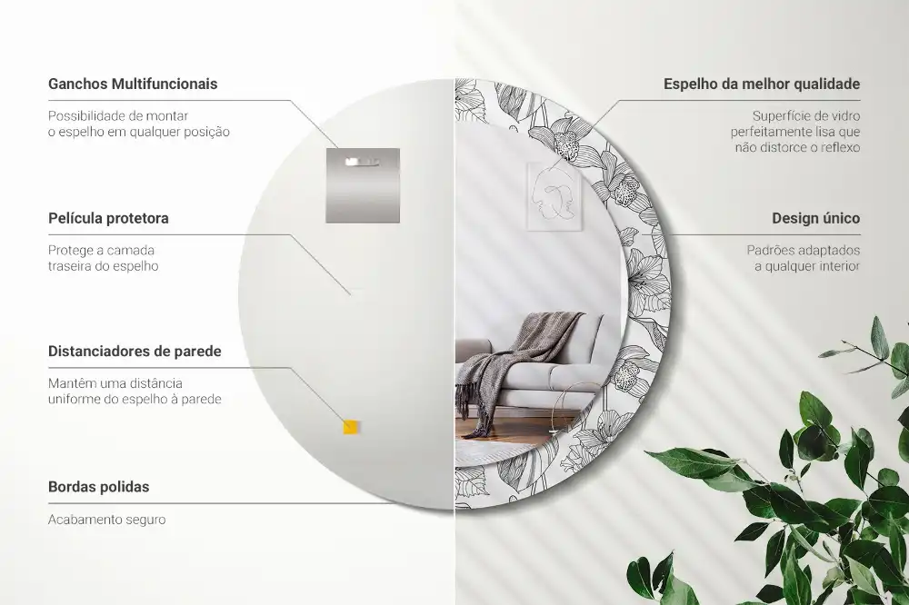 Espejo redondo con decoración Patrón floral