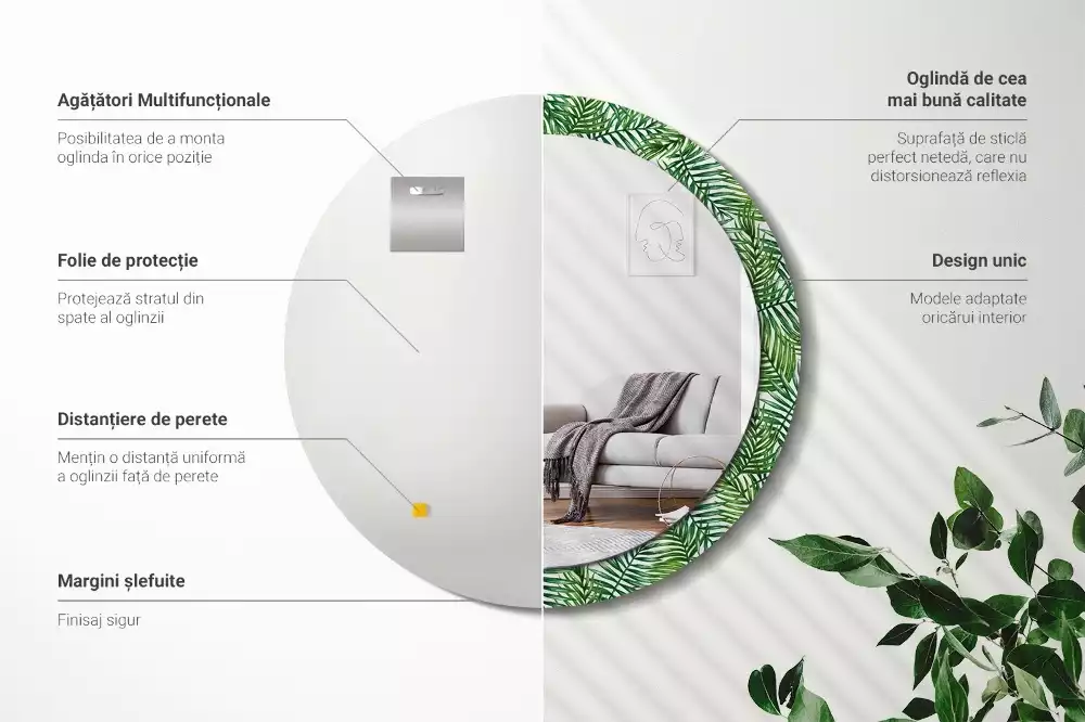 Espejo redondo con decoración Palmera tropical