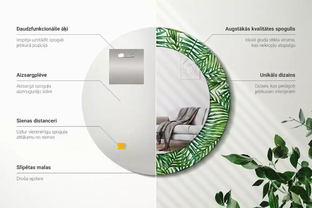 Espejo redondo con decoración Palmera tropical