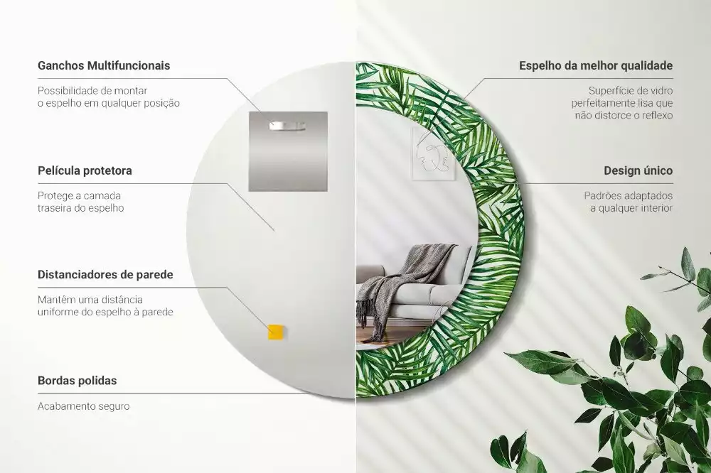 Espejo redondo con decoración Palmera tropical