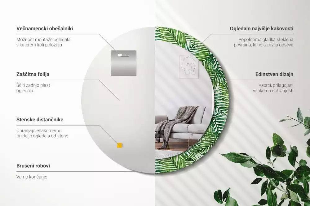 Espejo redondo con decoración Palmera tropical