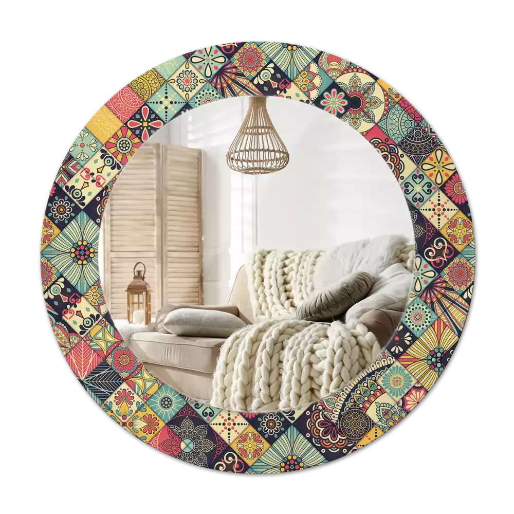 Espejo redondo estampado Azulejos de patchwork