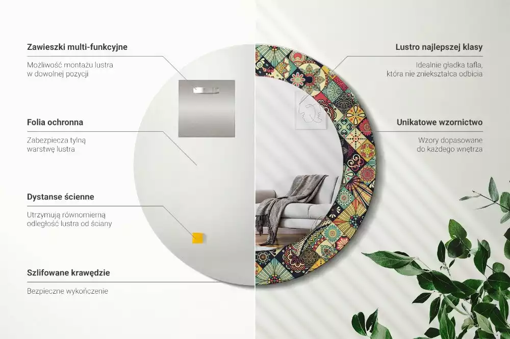 Espejo redondo estampado Azulejos de patchwork