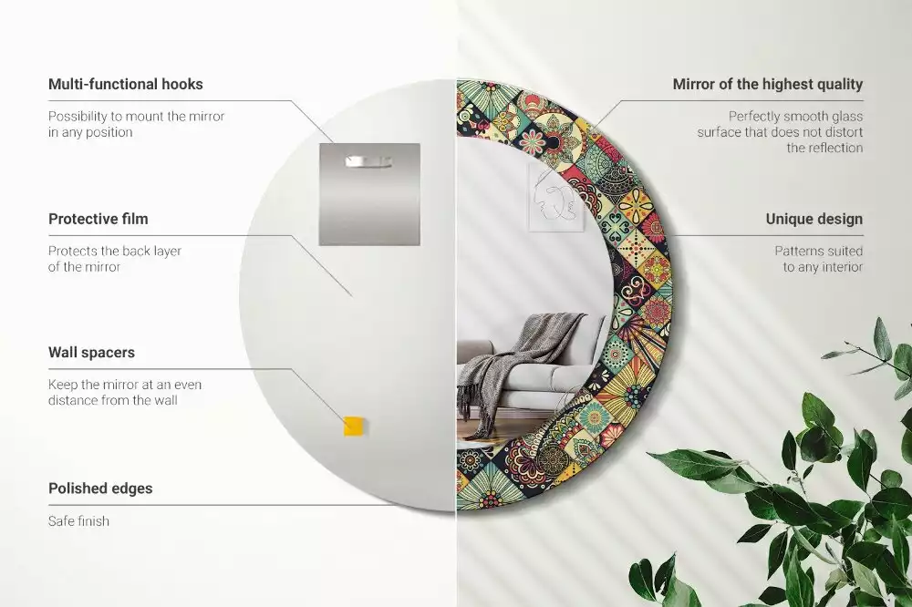 Espejo redondo estampado Azulejos de patchwork