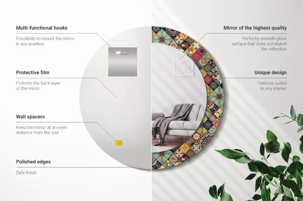 Espejo redondo estampado Azulejos de patchwork