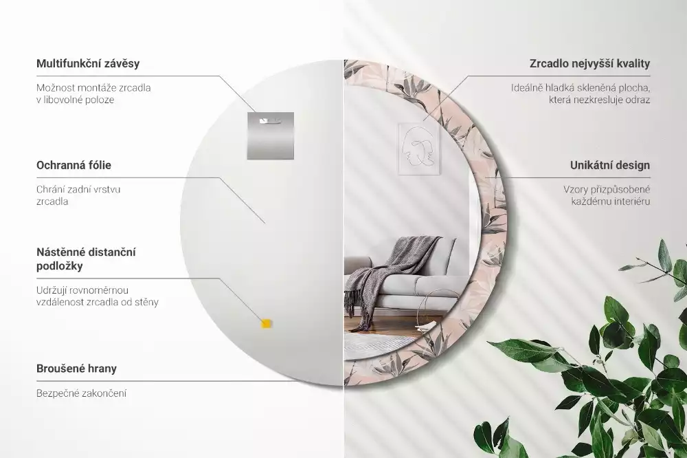 Espejo redondo con decoración Strelitzia