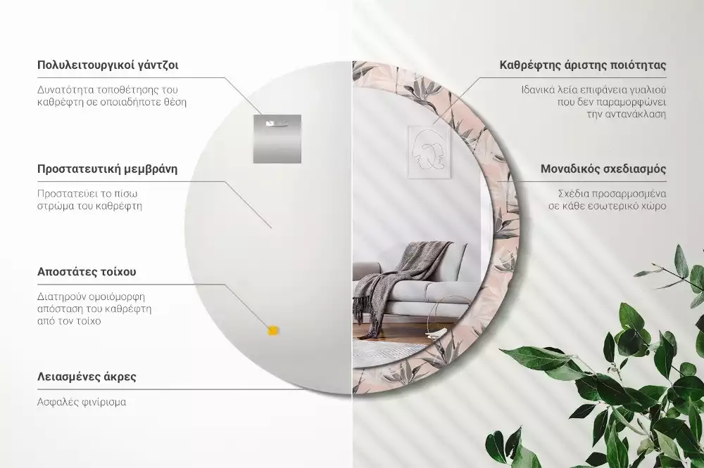 Espejo redondo con decoración Strelitzia