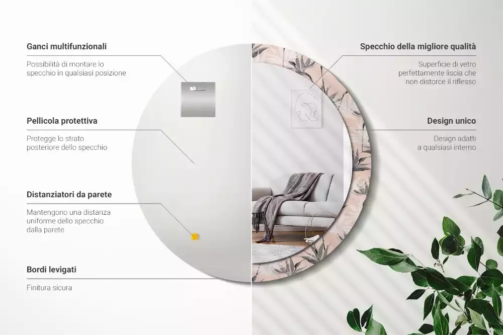 Espejo redondo con decoración Strelitzia