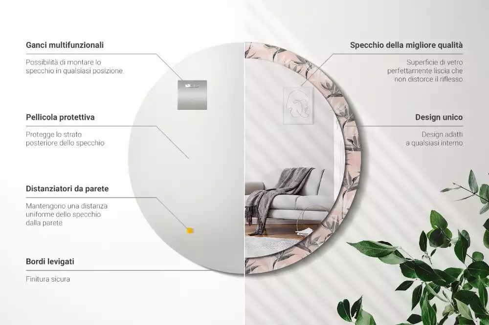 Espejo redondo con decoración Strelitzia