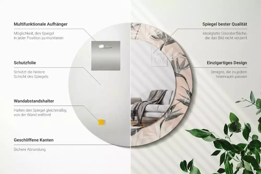 Espejo redondo con decoración Strelitzia