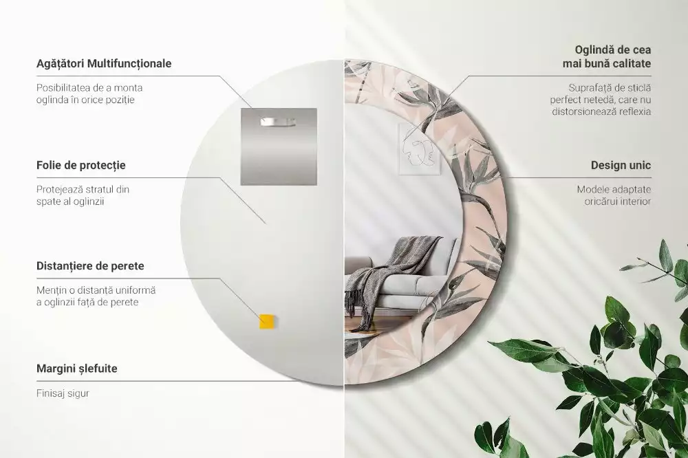 Espejo redondo con decoración Strelitzia