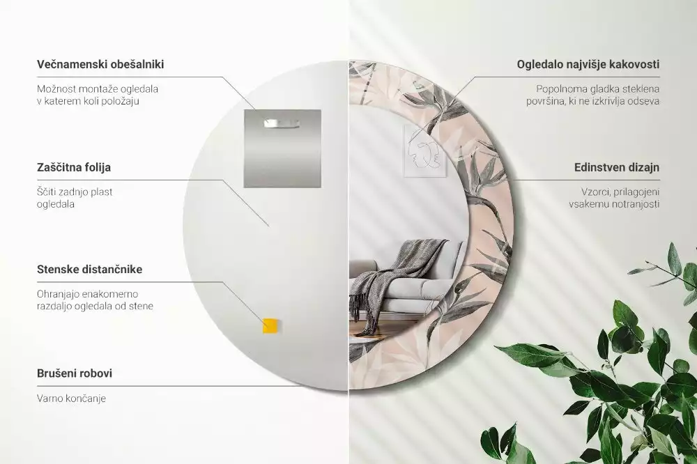 Espejo redondo con decoración Strelitzia