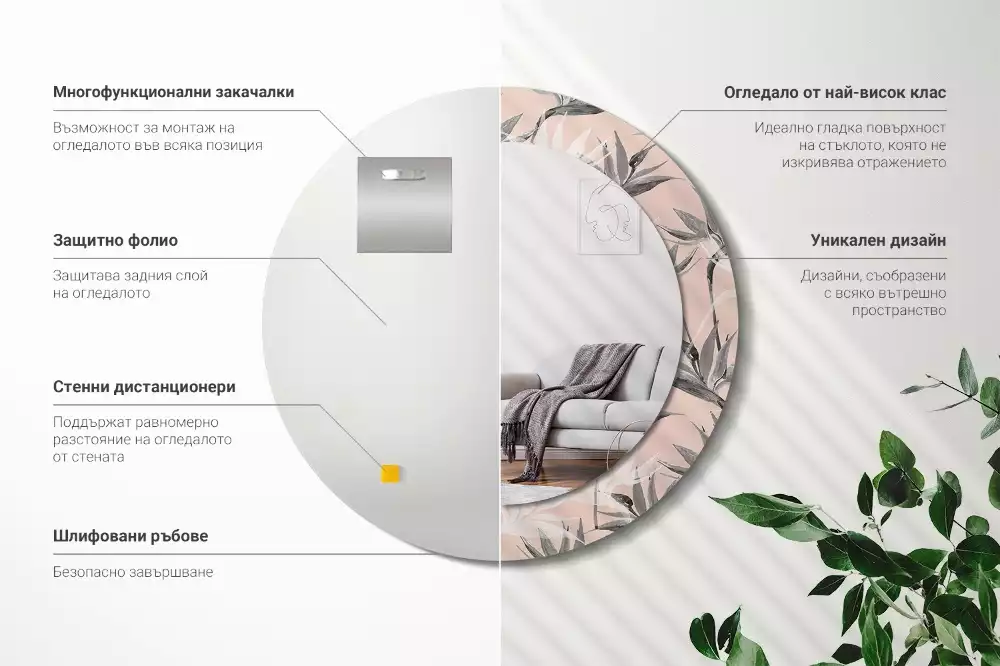 Espejo redondo con decoración Strelitzia