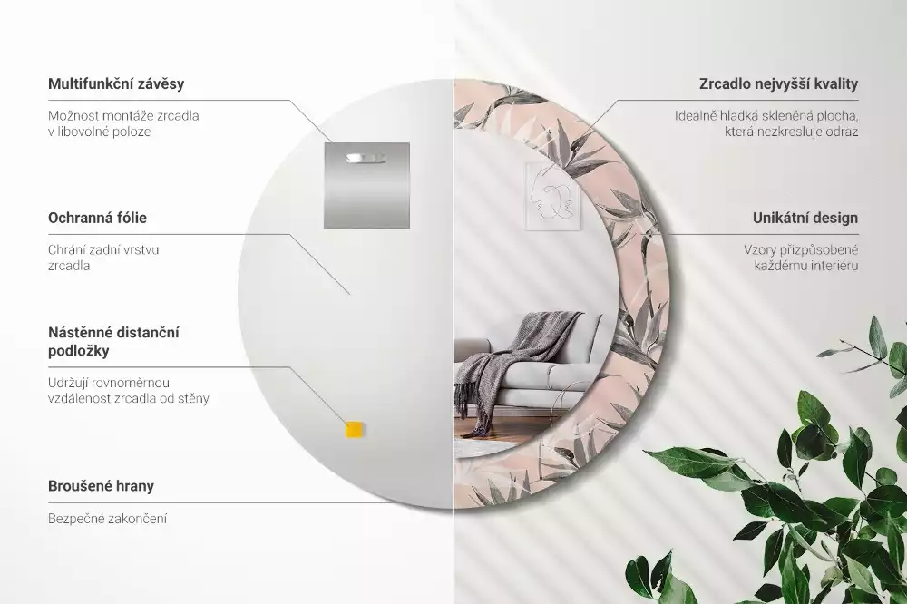 Espejo redondo con decoración Strelitzia