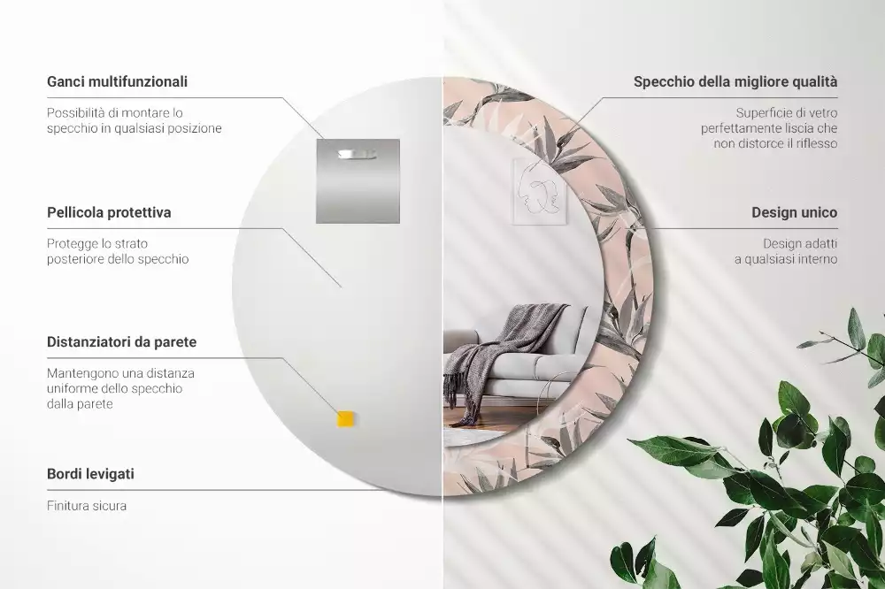 Espejo redondo con decoración Strelitzia