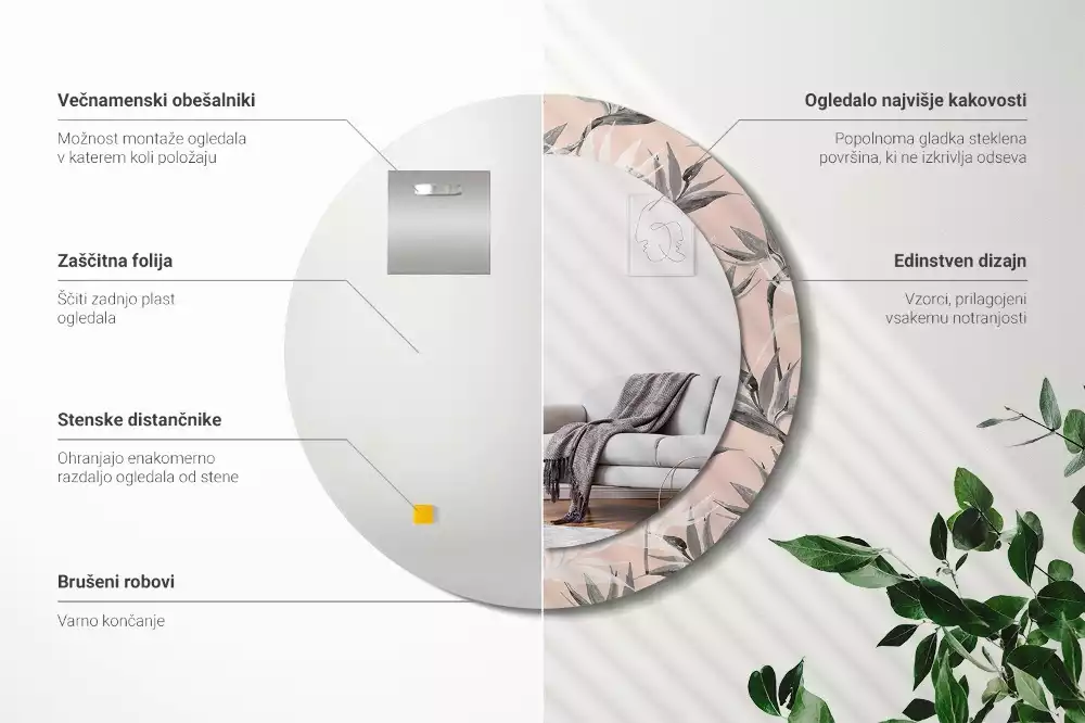 Espejo redondo con decoración Strelitzia