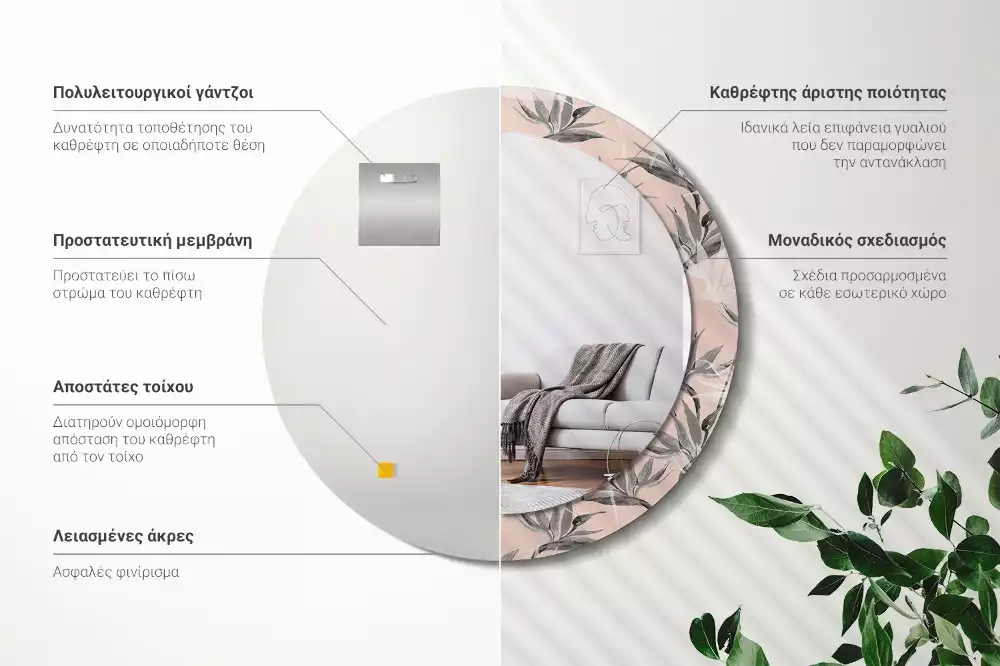 Espejo redondo con decoración Strelitzia