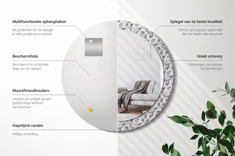 Espejo redondo impreso Tigre tropical