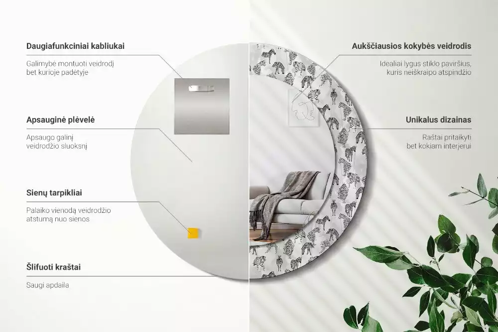 Espejo redondo impreso Tigre tropical