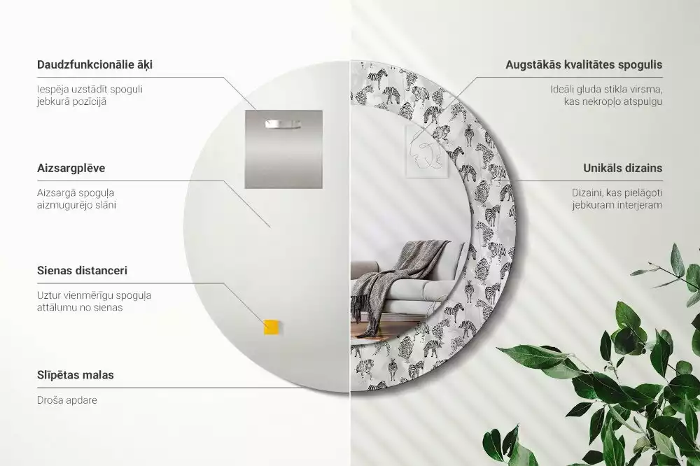 Espejo redondo impreso Tigre tropical