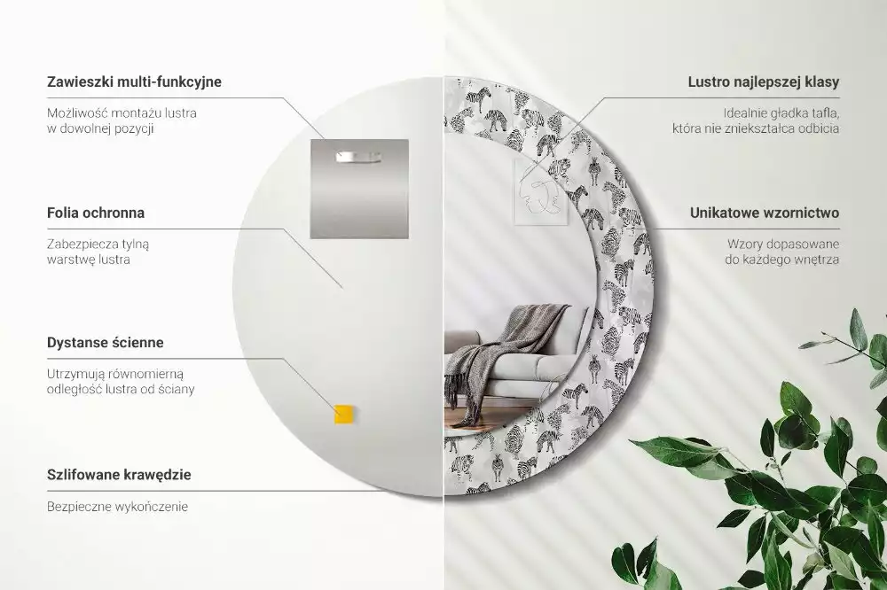 Espejo redondo impreso Tigre tropical