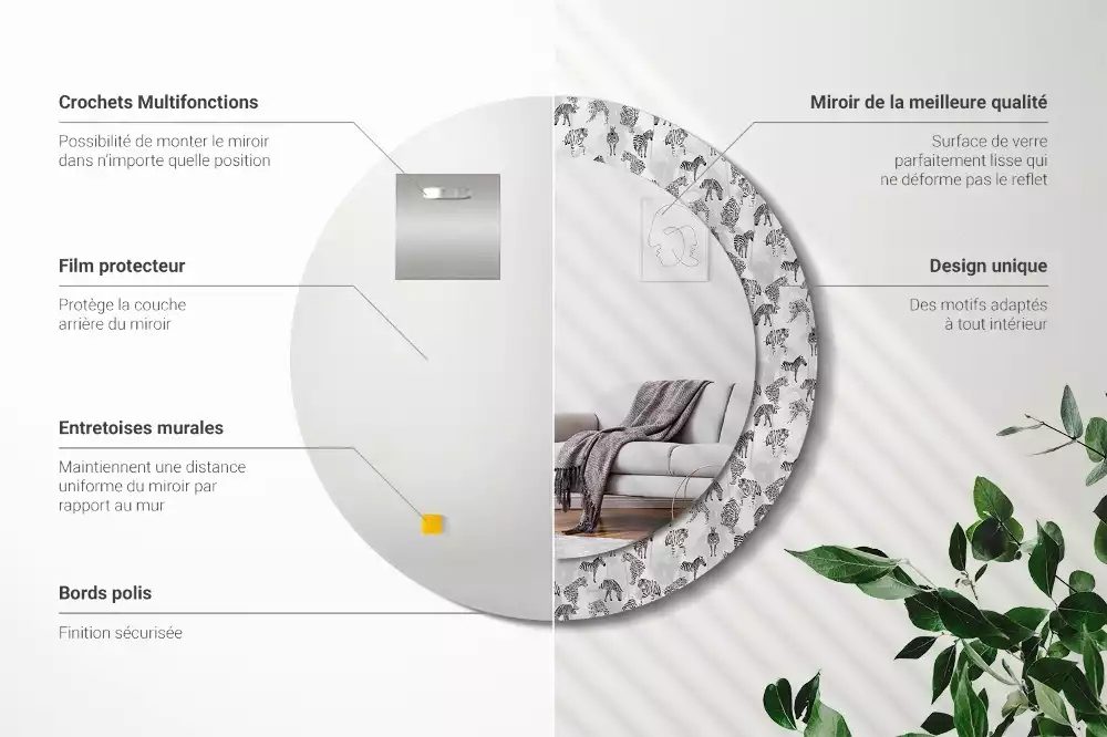 Espejo redondo impreso Tigre tropical