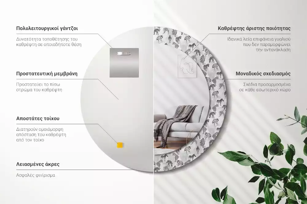 Espejo redondo impreso Tigre tropical