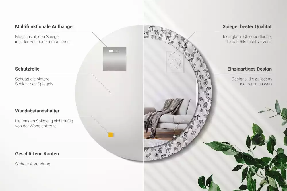 Espejo redondo impreso Tigre tropical