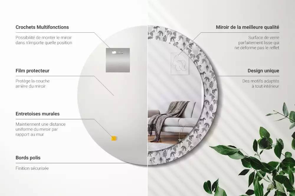 Espejo redondo impreso Tigre tropical