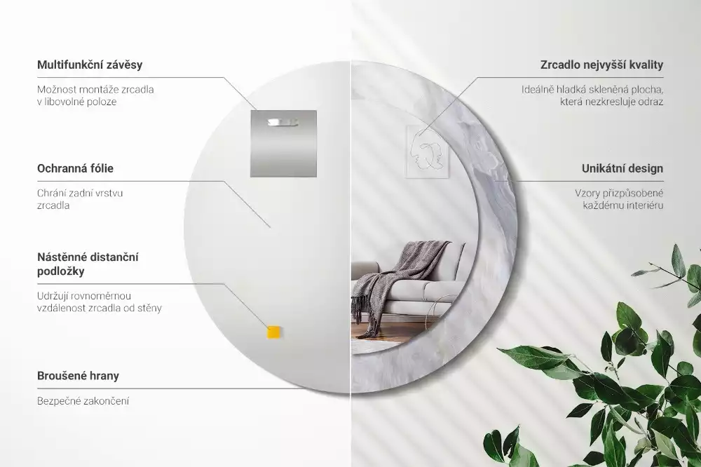 Espejo redondo estampado Mármol abstracto