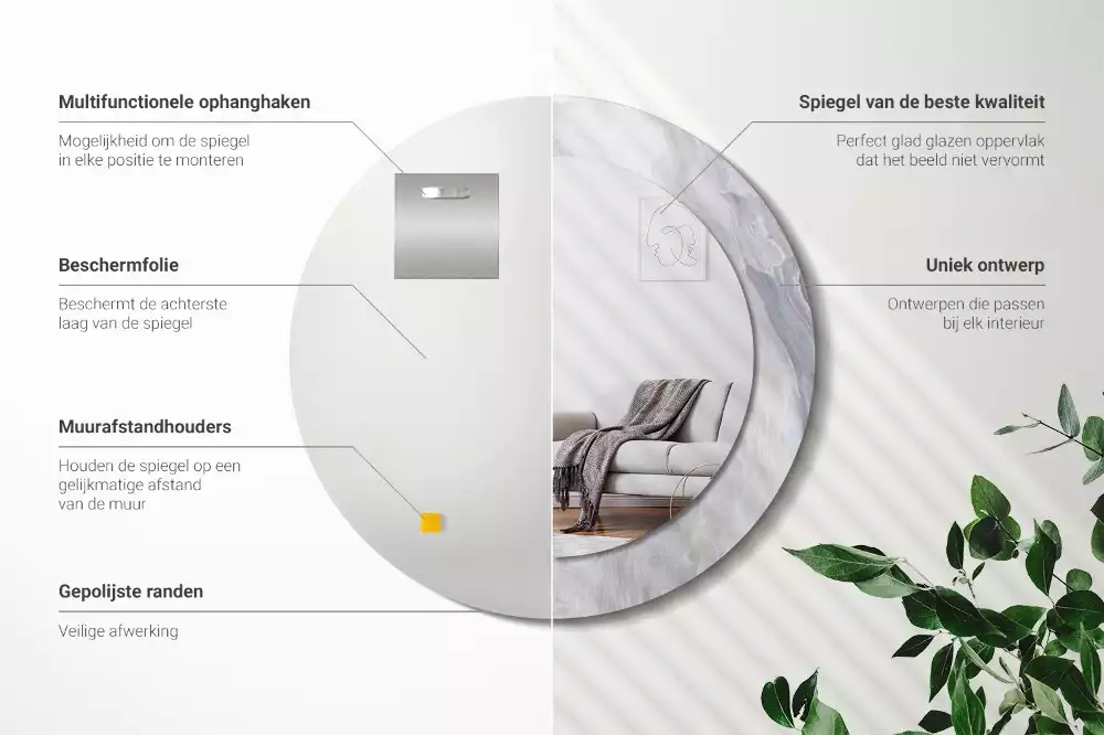 Espejo redondo estampado Mármol abstracto