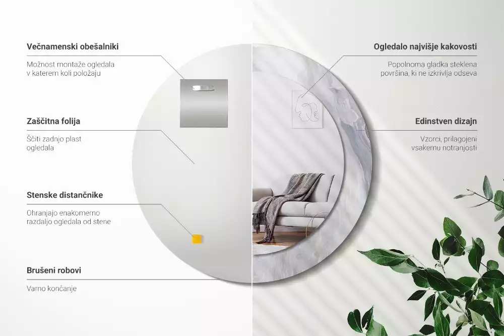 Espejo redondo estampado Mármol abstracto